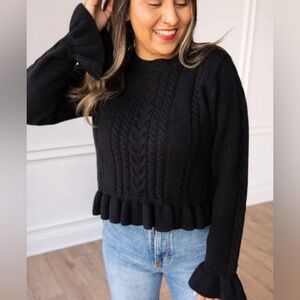 Elegant Black Ruffle Hem Sweater
